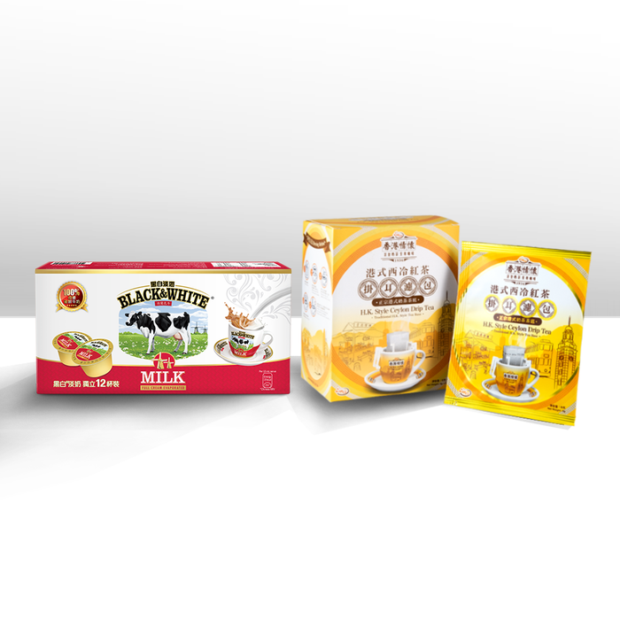 H.K. Style Ceylon Drip Tea + Black and white evaporated milk 12 cups/box
